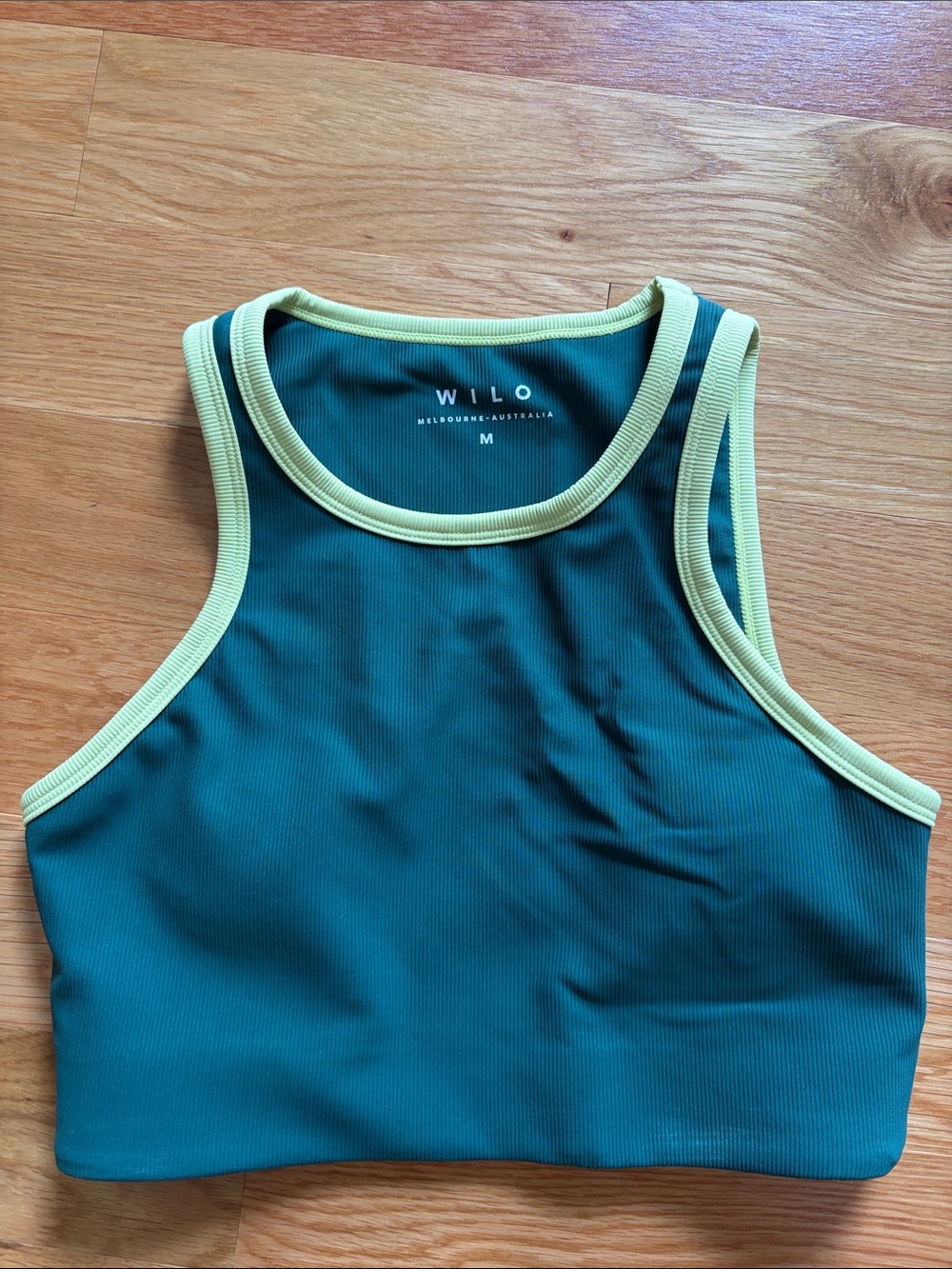 Wilo Green High Neck Sports Bra with Lemon Trim